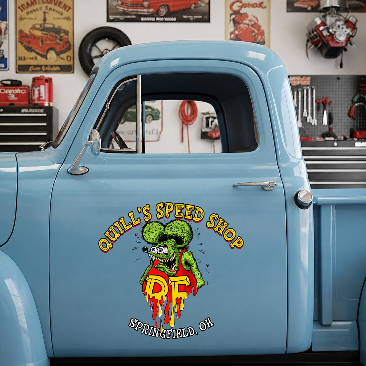 personalized hot rod garage | door art | rat rod garage | kustom kulture vinyl stickers 09803 - Image 6