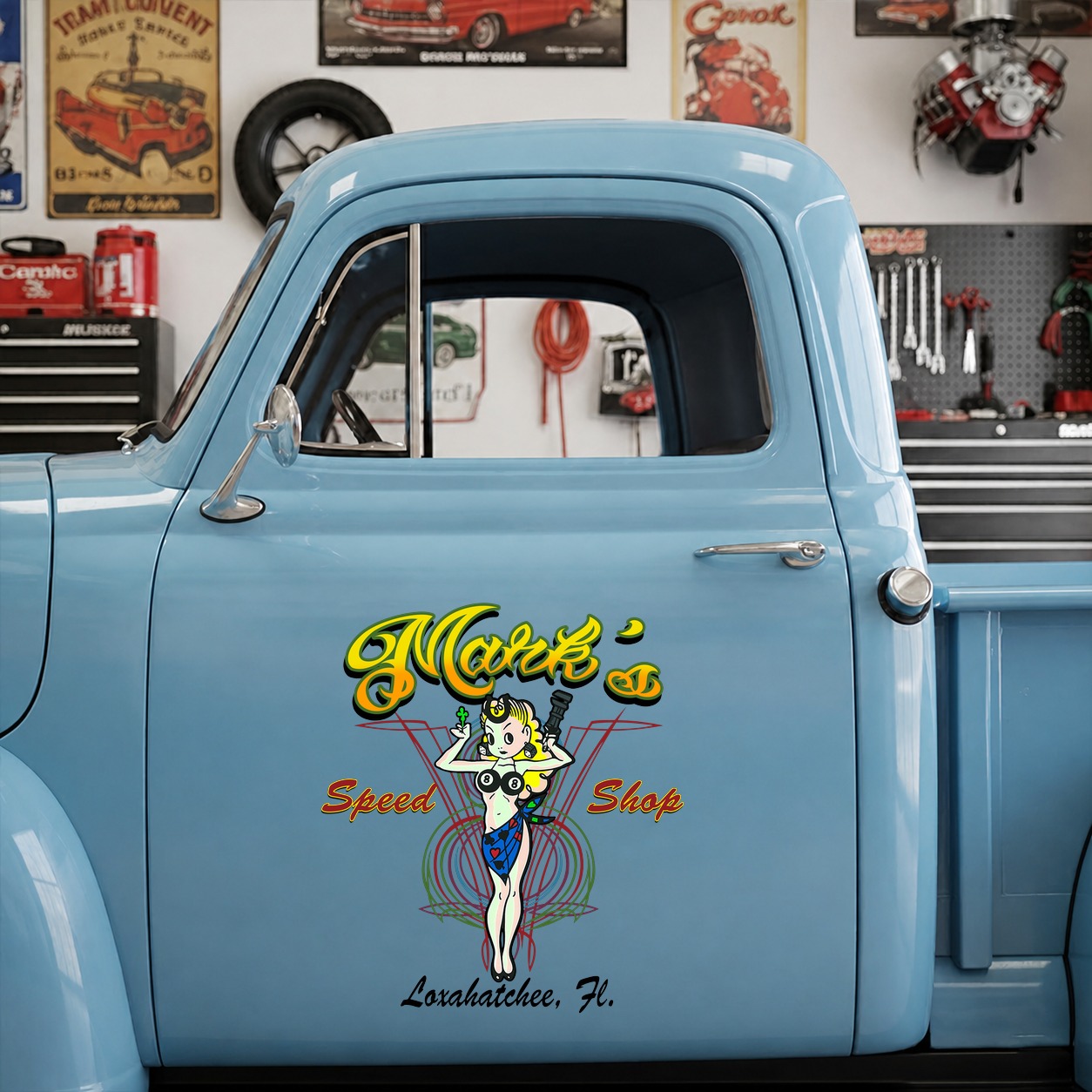 personalized lady luck | hot rod garage | vintage garage vinyl stickers 09813 - Image 6
