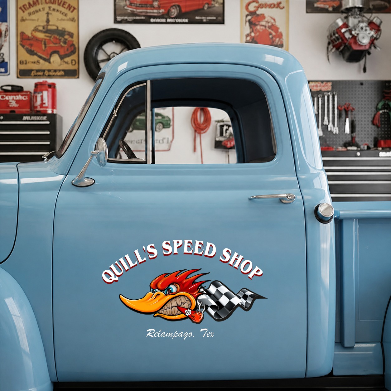 personalized hot rod garage | speed shop | vintage garage set 02 vinyl stickers 09843 - Image 7