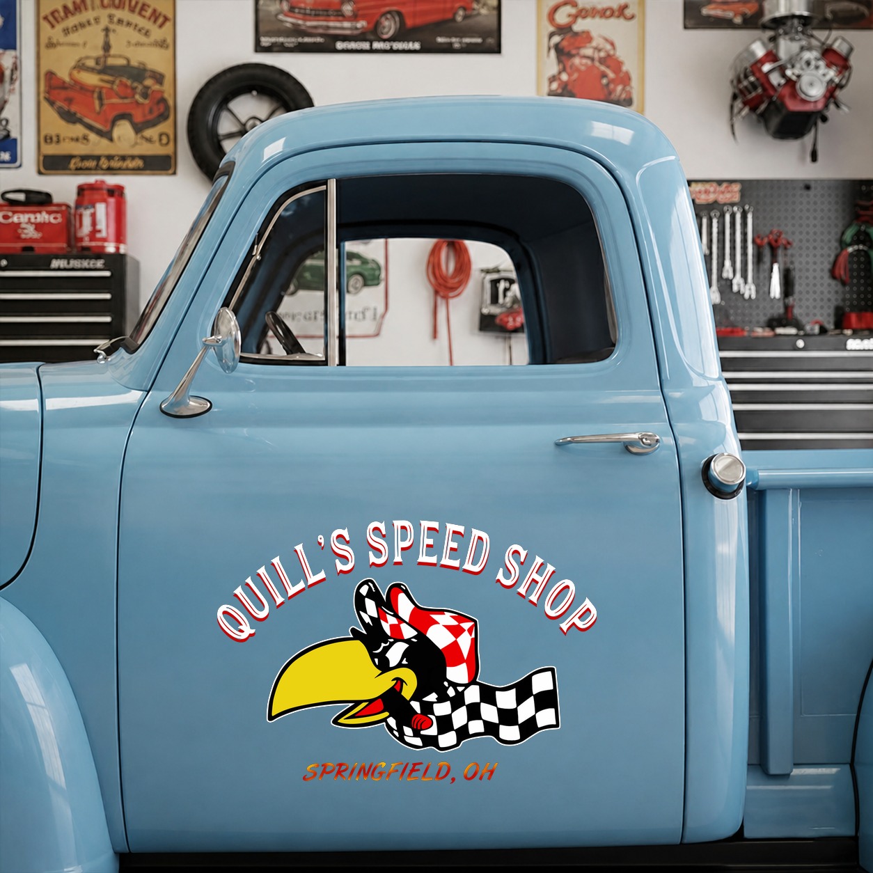 personalized hot rod garage | speed shop | racing vinyl stickers 09845 - Image 7