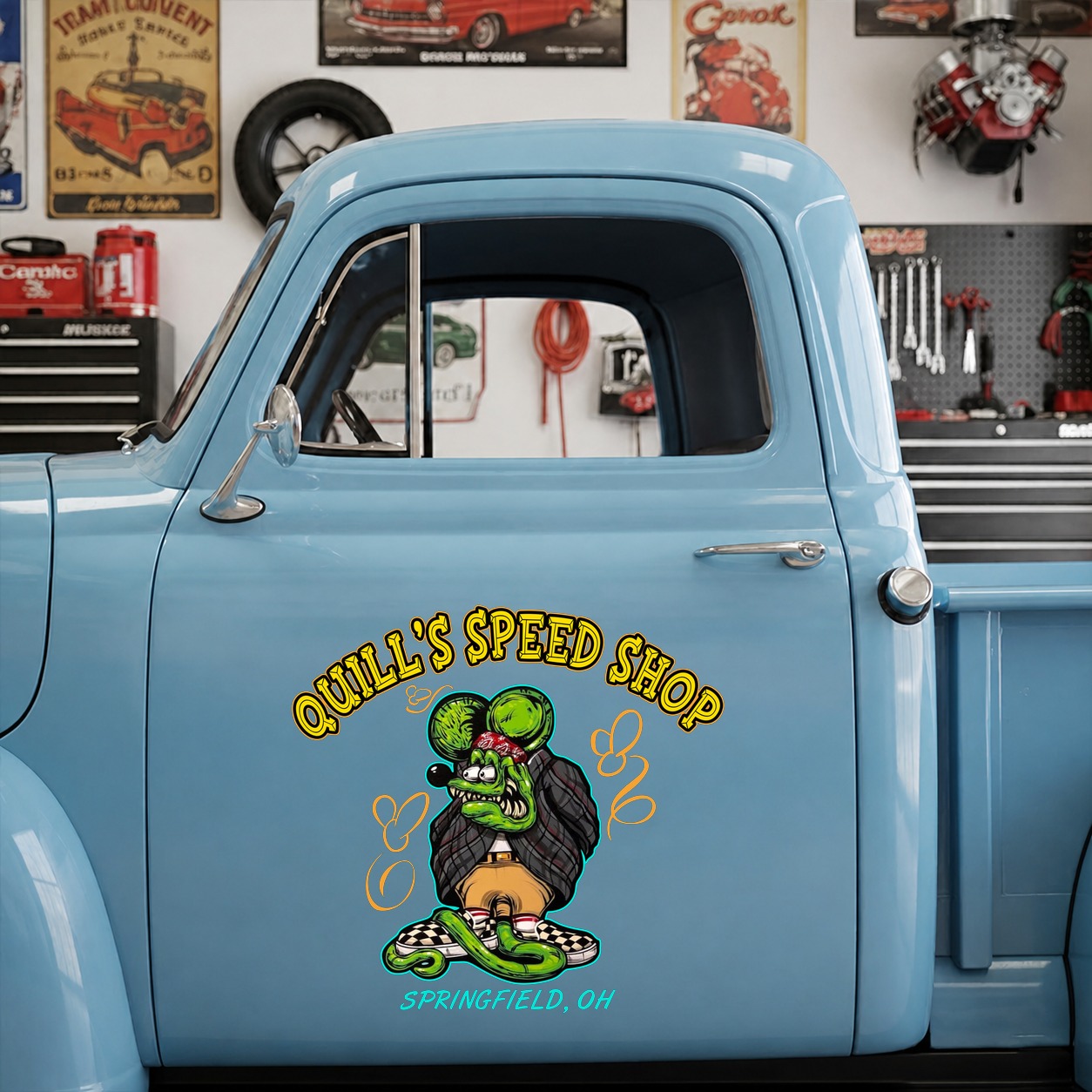 personalized hot rod garage | pinstriping | old school garage vinyl stickers 09856 - Image 7