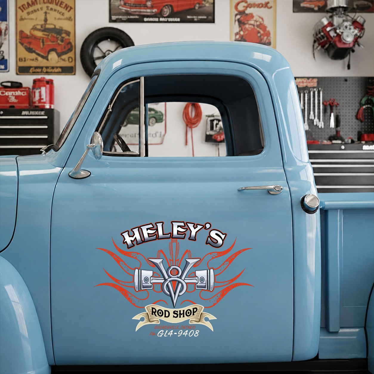 personalized hot rod garage | V8 hot rod vinyl stickers 09877 - Image 6