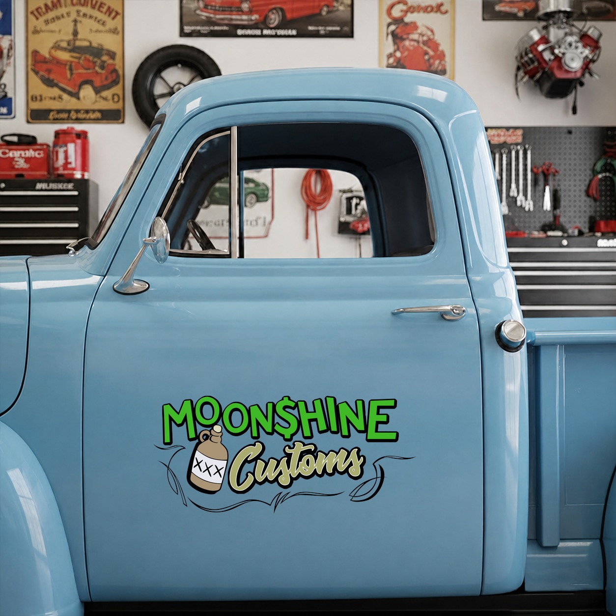 moon shine custom | hot rod garage | pinstriping vinyl sticker 09888 - Image 7