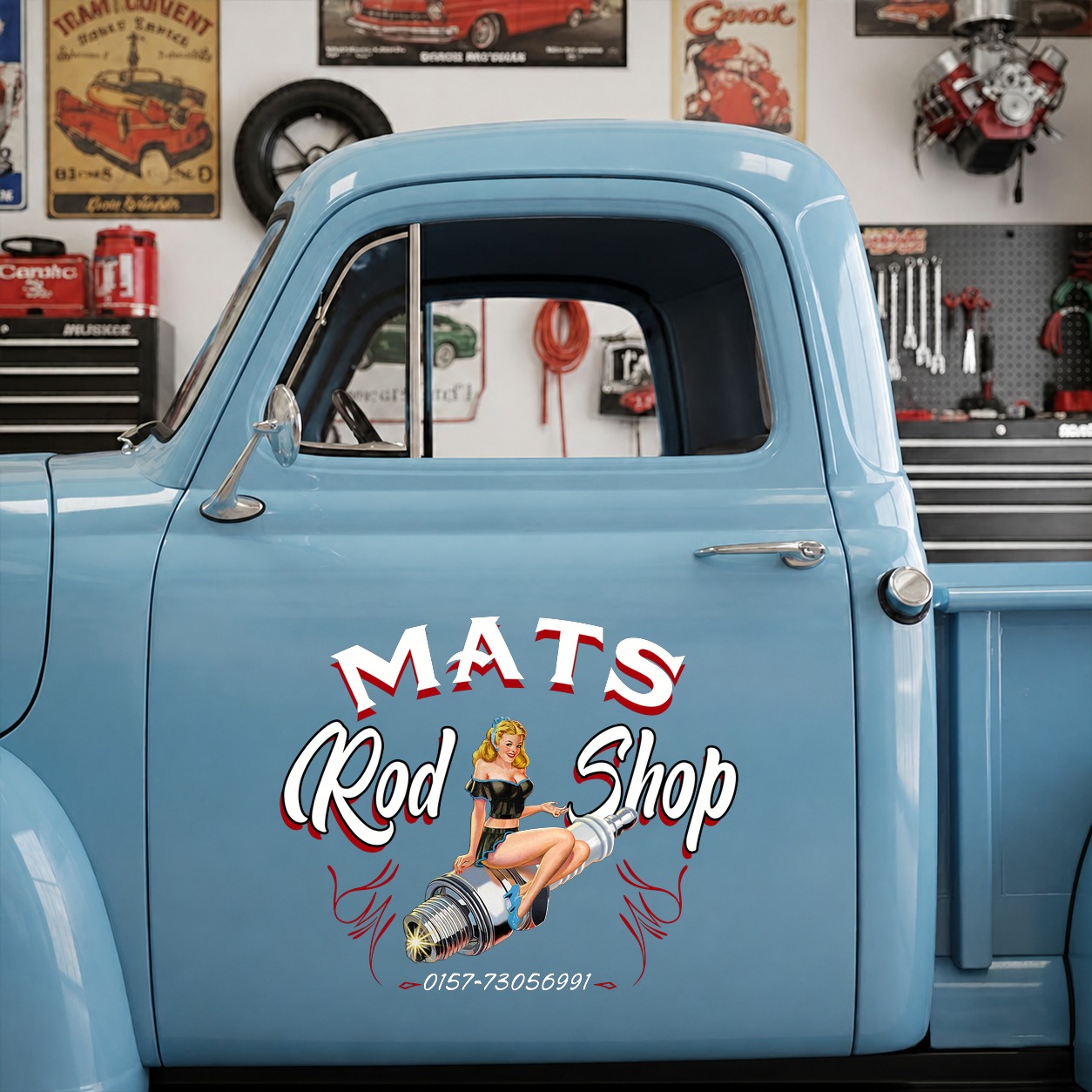 personalized hot rod garage | pinup girl | speed shop vinyl stickers 09889 - Image 8