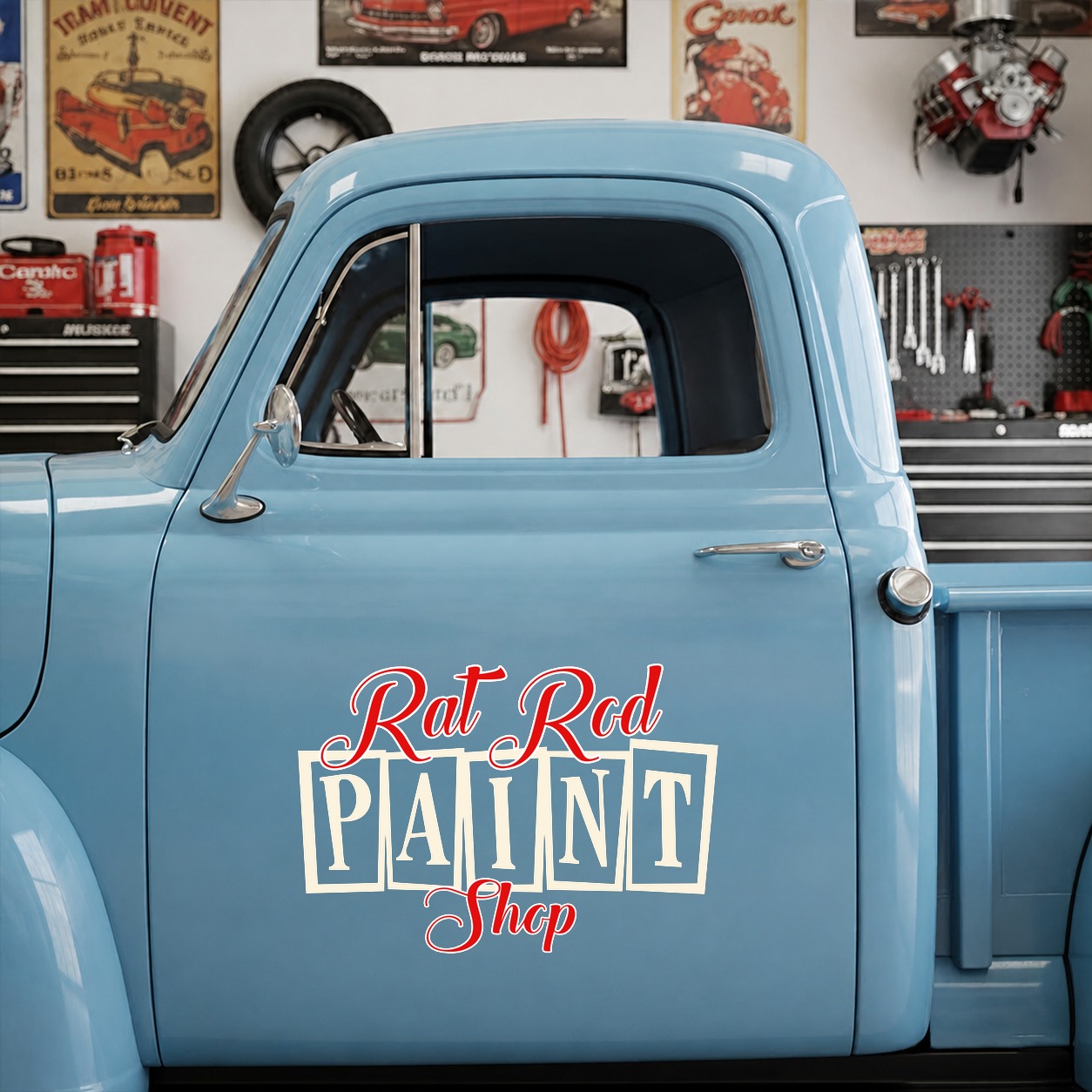 personalized hot rod garage | paint shop | vintage garage vinyl sticker 09891 - Image 9