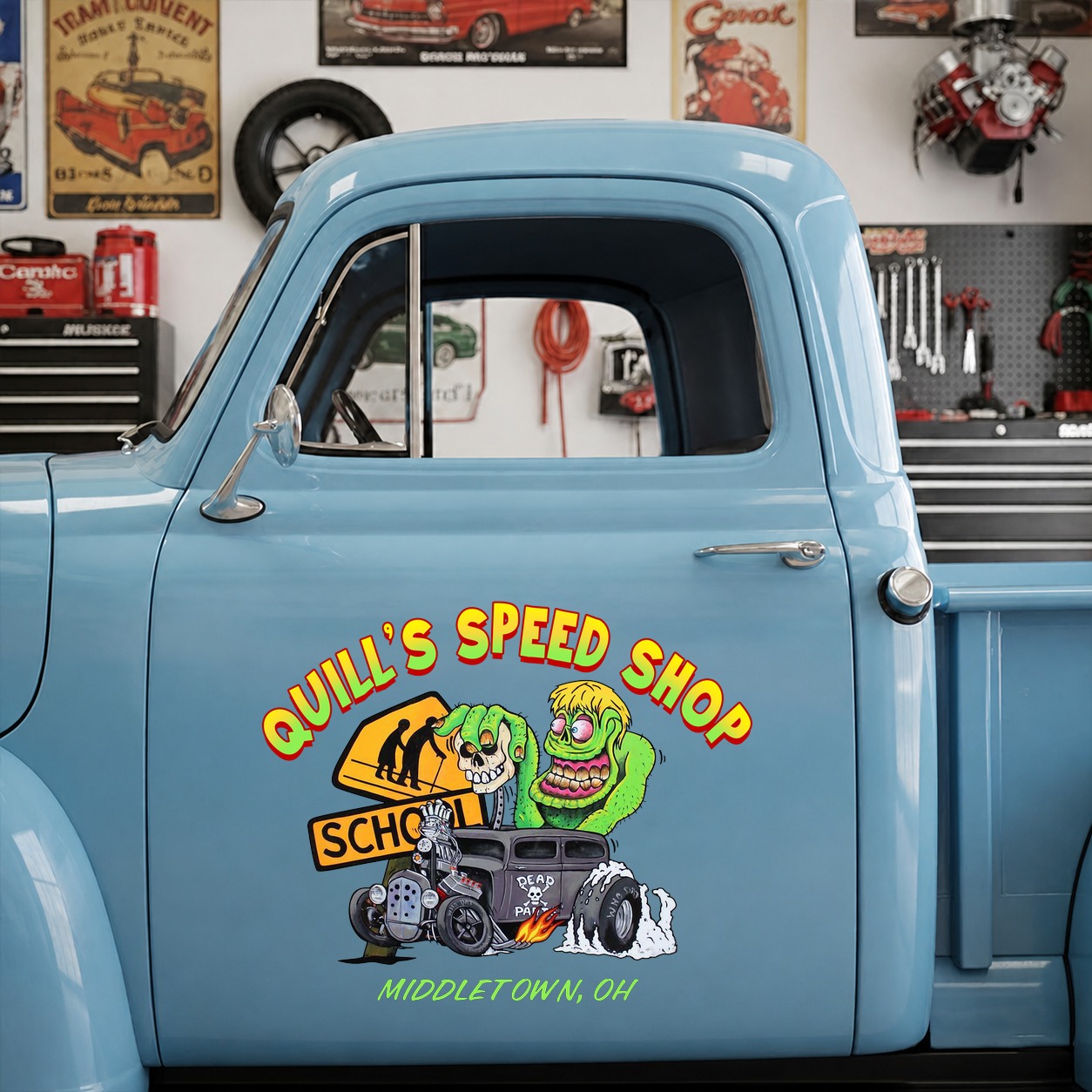 personalized old school hot rod garage | lowbrow art | vintage garage vinyl sticker 09892 - Image 8