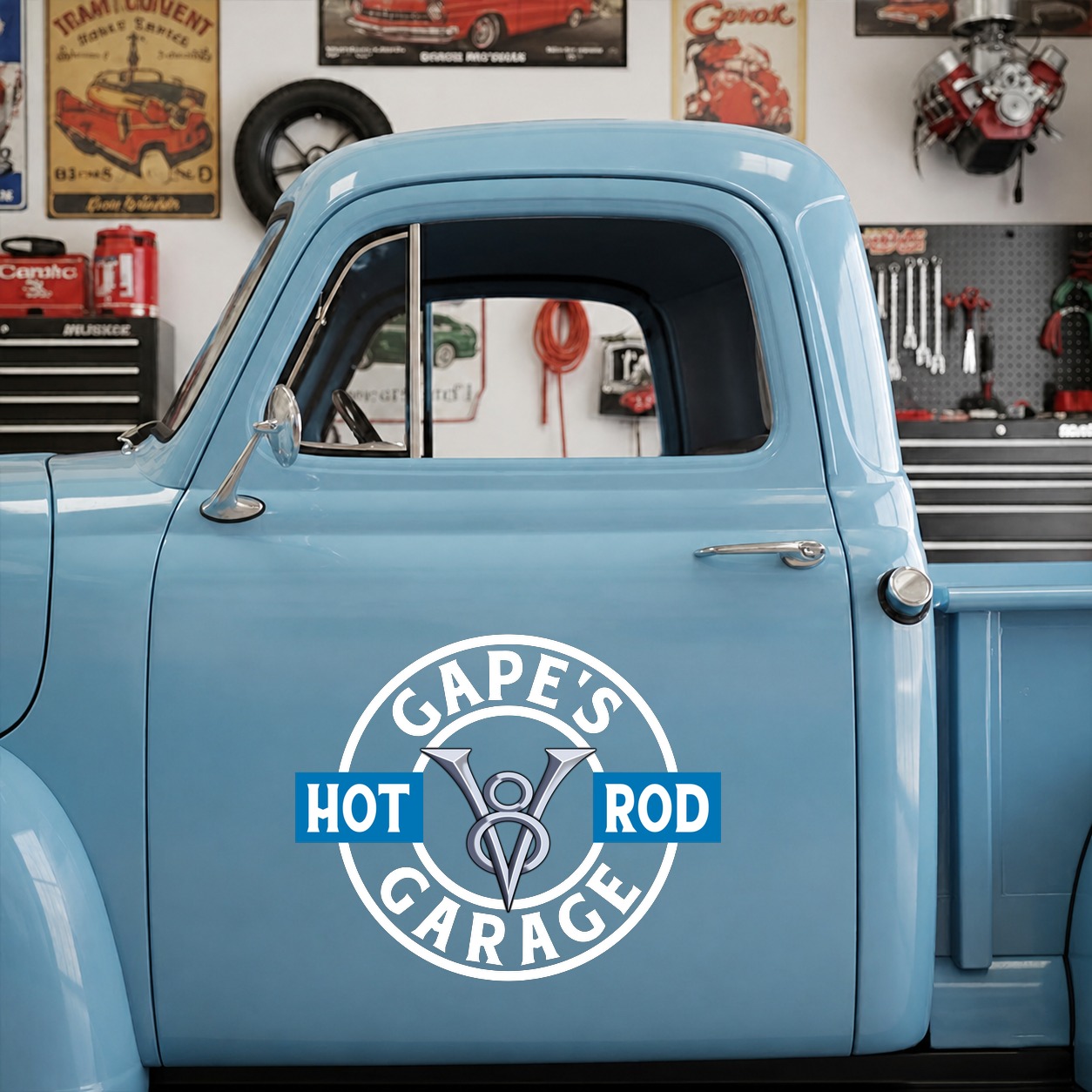 personalized V8 garage | hot rod | pinstripe | speed shop vinyl sticker 09905 - Image 7