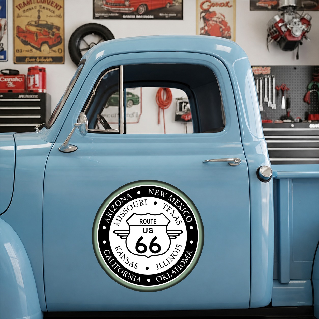 ROUTE 66 & States Retro Car Hot Rod Motorhome | hot rod garage vinyl sticker 09911 - Image 7