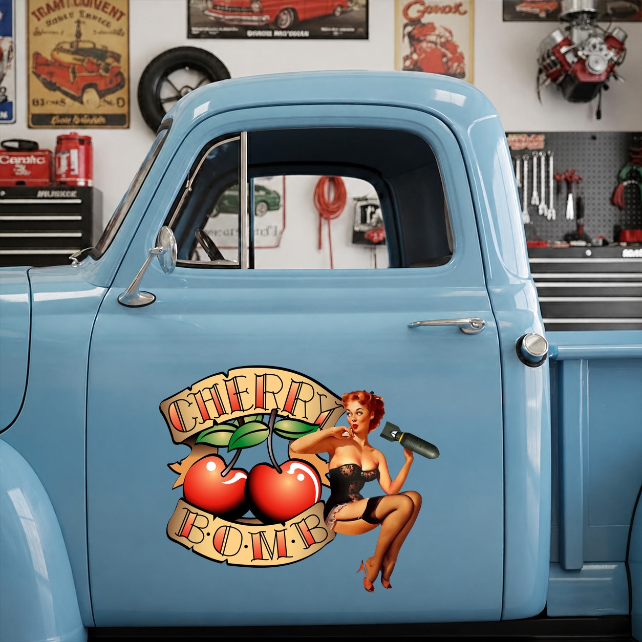 Sexy Pinup Girl | cherry bomber | hot rod garage vinyl sticker 09922 - Image 8