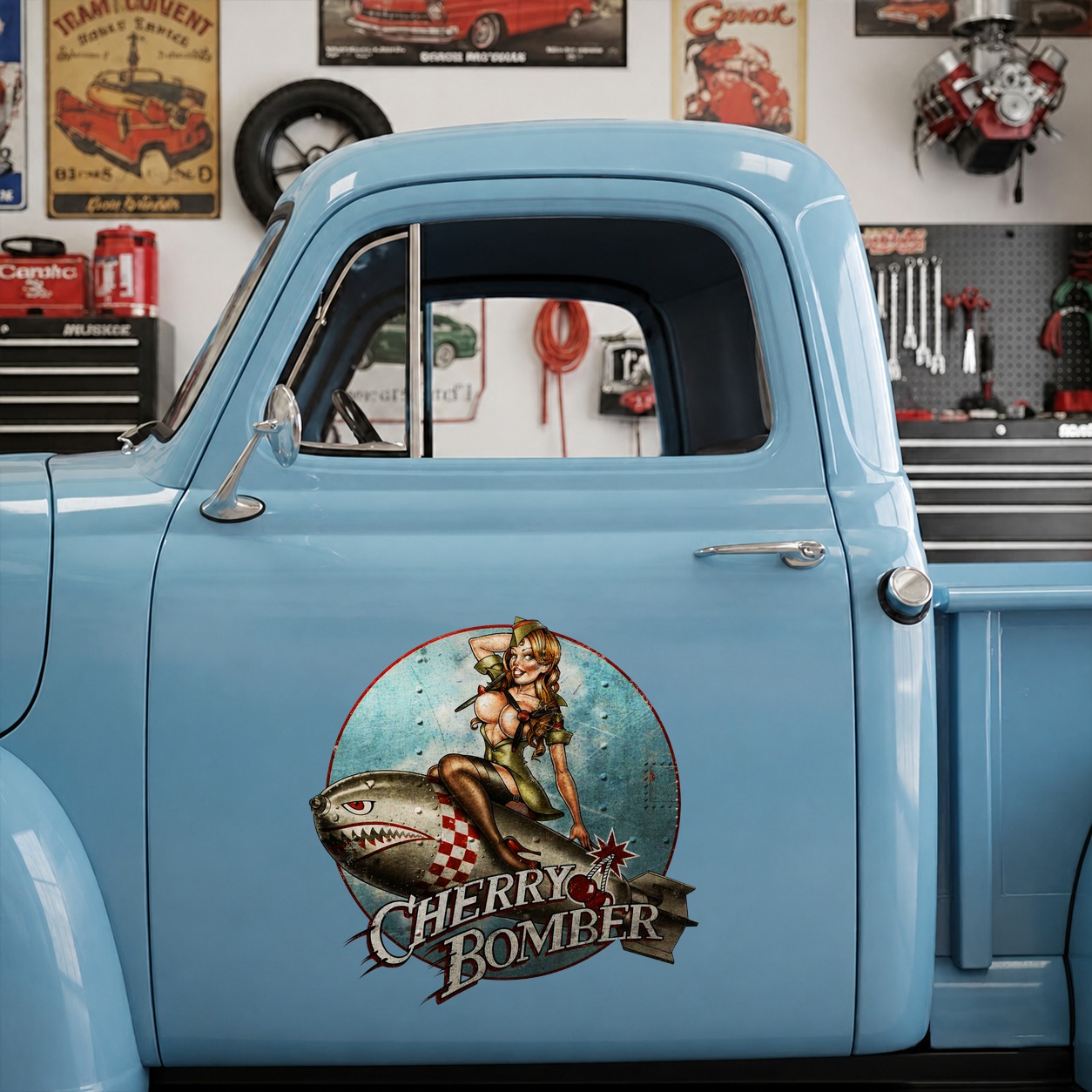 Sexy Pinup Girl | cherry bomber | hot rod garage vinyl sticker 09923 - Image 7