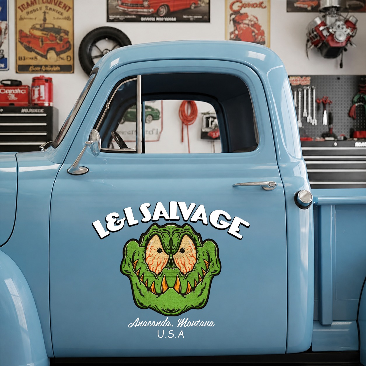 personalized hot rod garage | pinstriping | lowbrow art | vintage garage vinyl sticker 09930 - Image 7