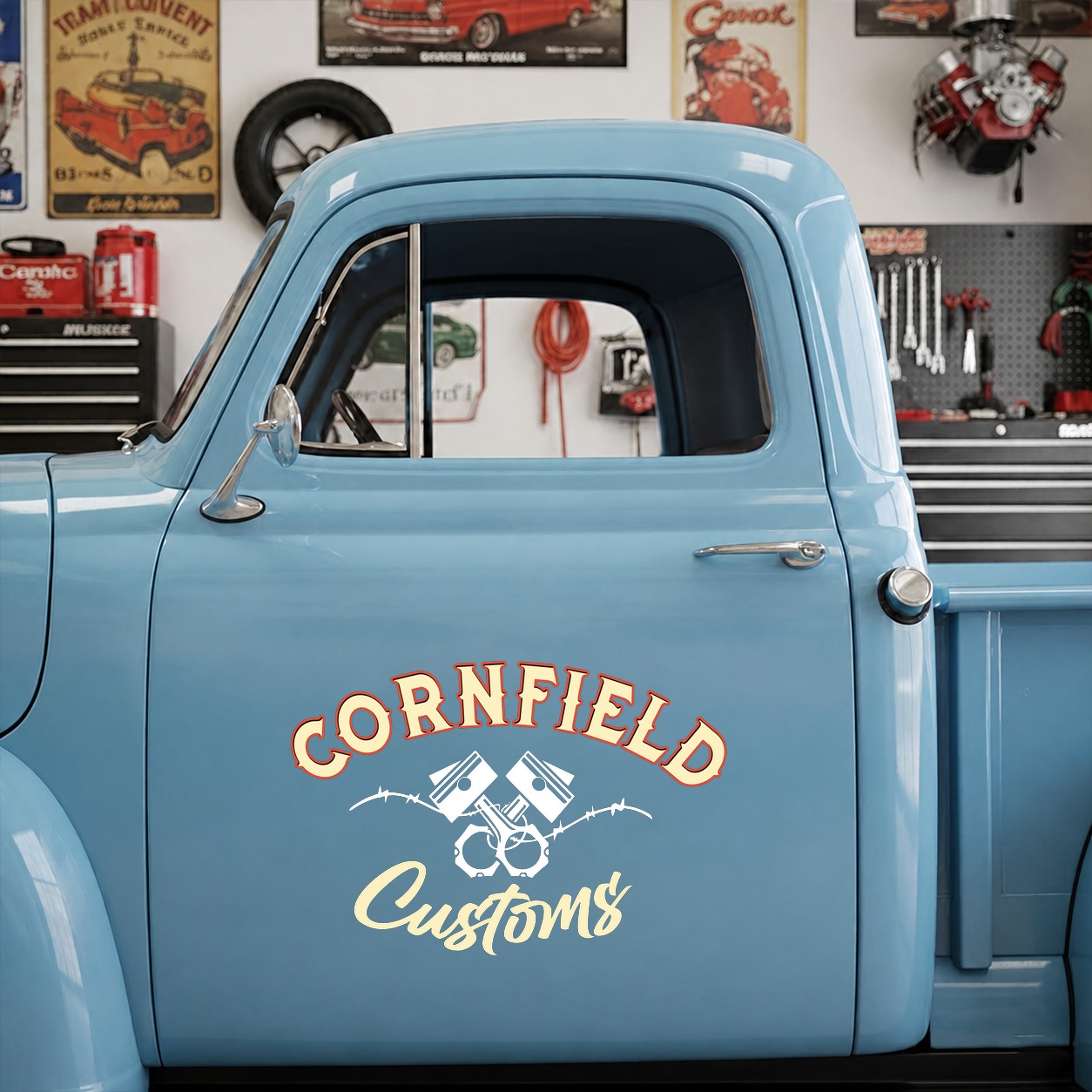 personalized hot rod and custom | vintage garage | pinstriping | piston vinyl sticker 09933 - Image 7