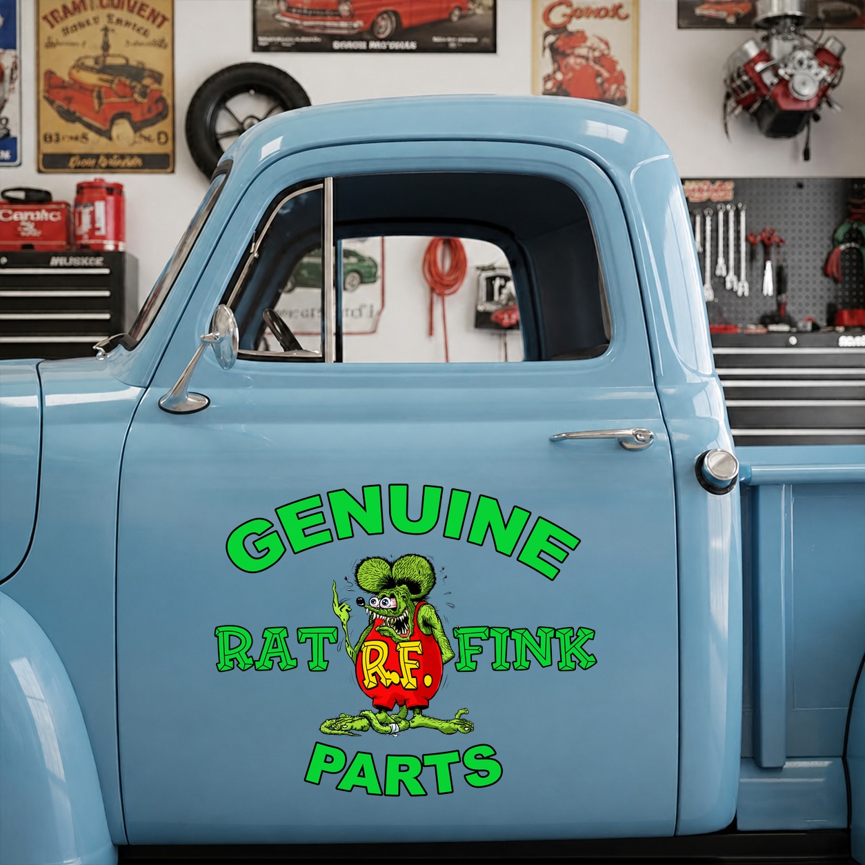 genuine parts | hot rod garage | lowbrow art | kustom kulture | old school garage vinyl sticker 09966 - Image 8
