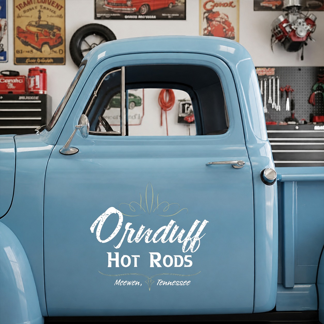 personalized pinstriping garage | hot rod | kustom kulture vinyl sticker 09975 - Image 7