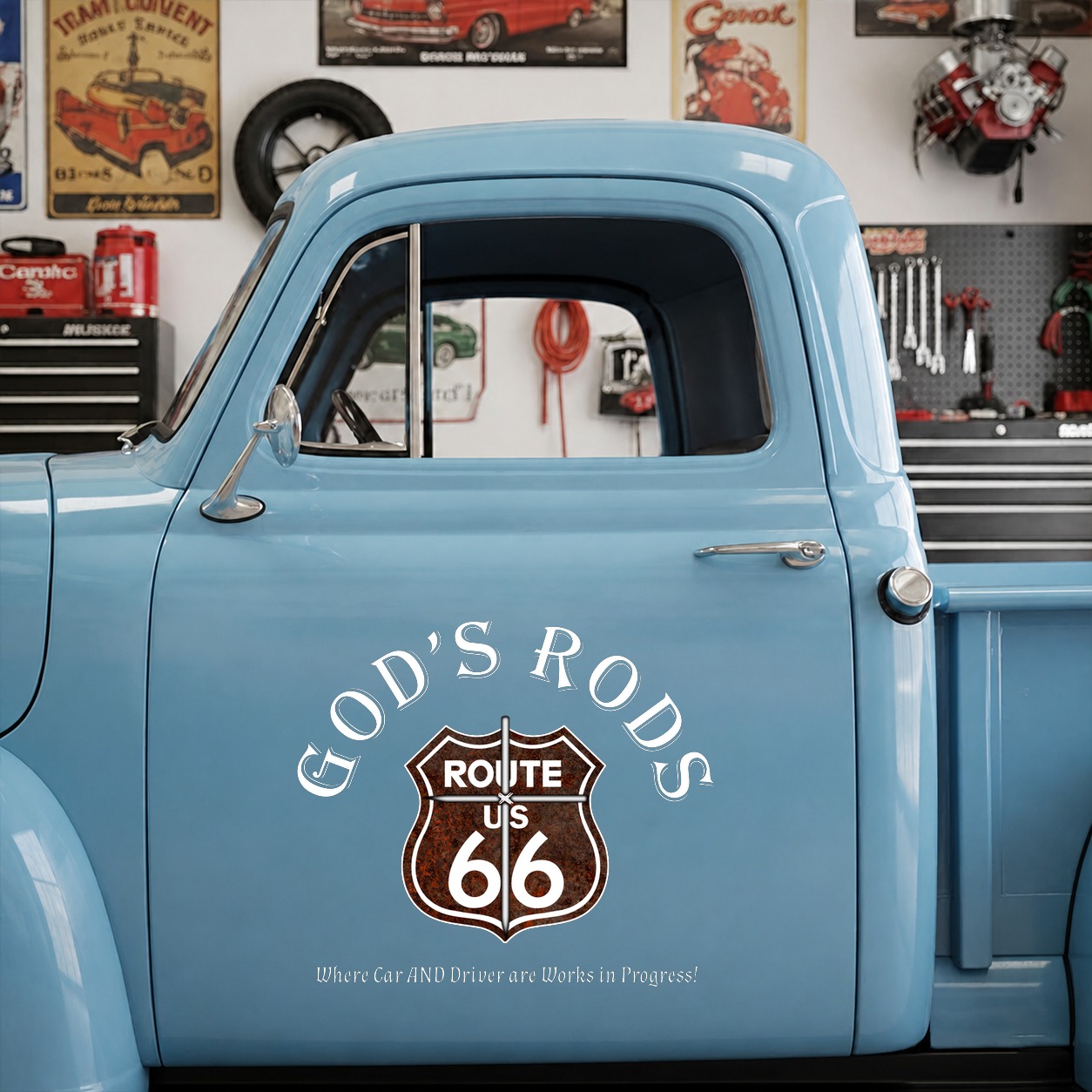 personalized hot rod garage | route 66 | rat rod vinyl sticker 09977 - Image 7