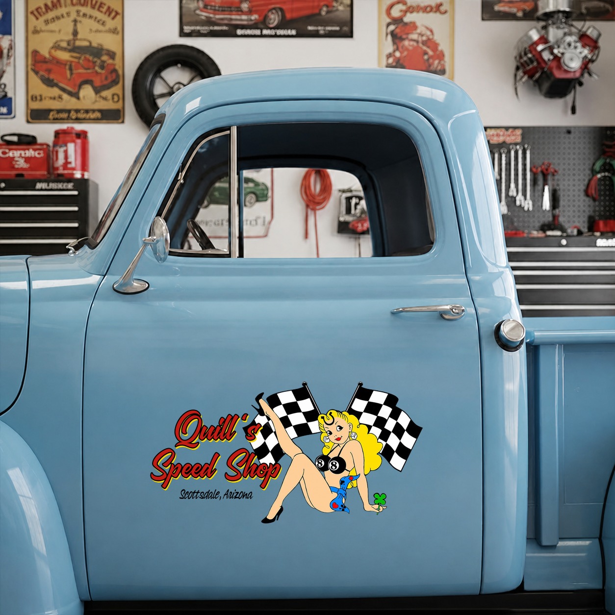 personalized hot rod garage | luck lady vinyl sticker 09978 - Image 7