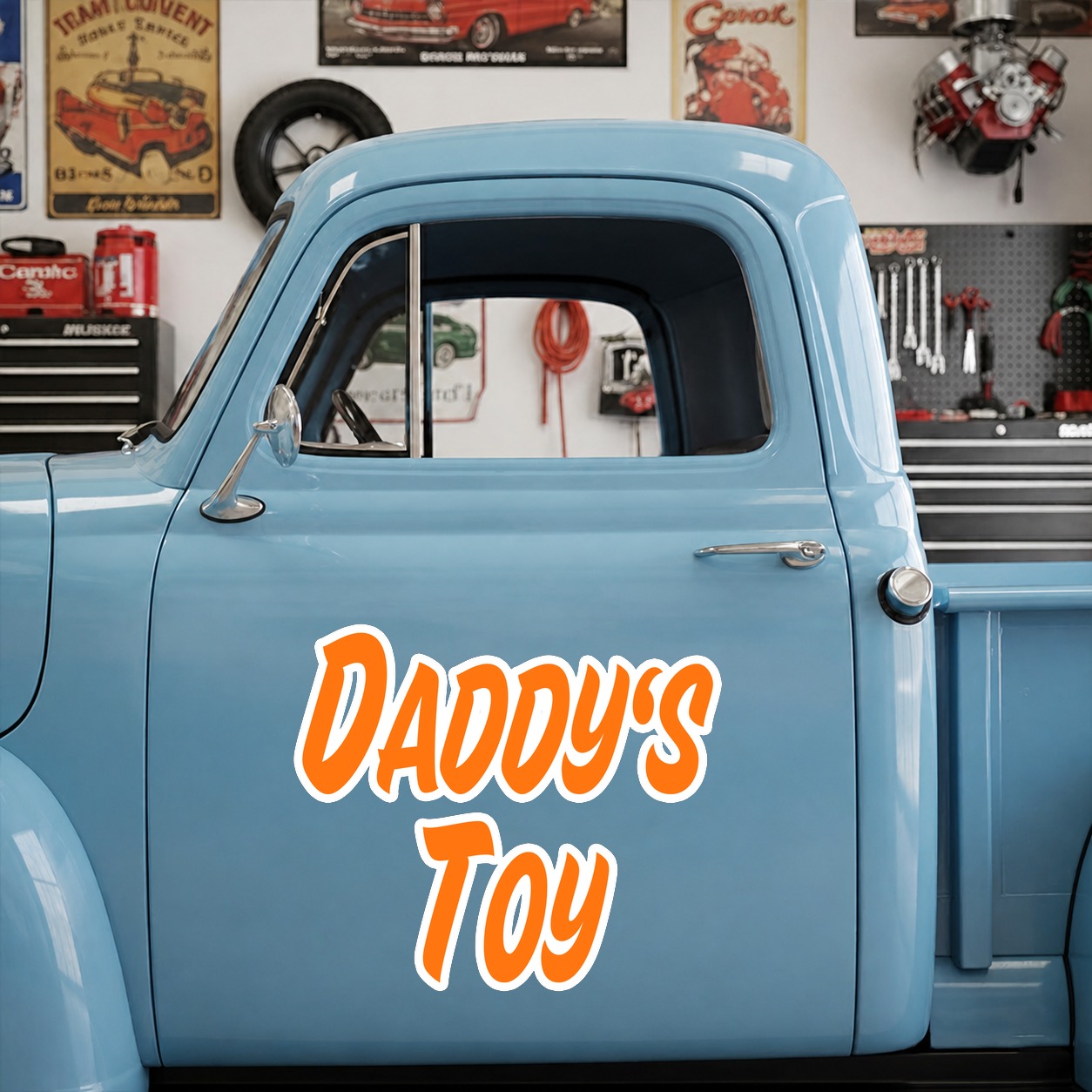 personalized daddy's toy | hot rod garage | door art lettering vinyl sticker 10015 - Image 7