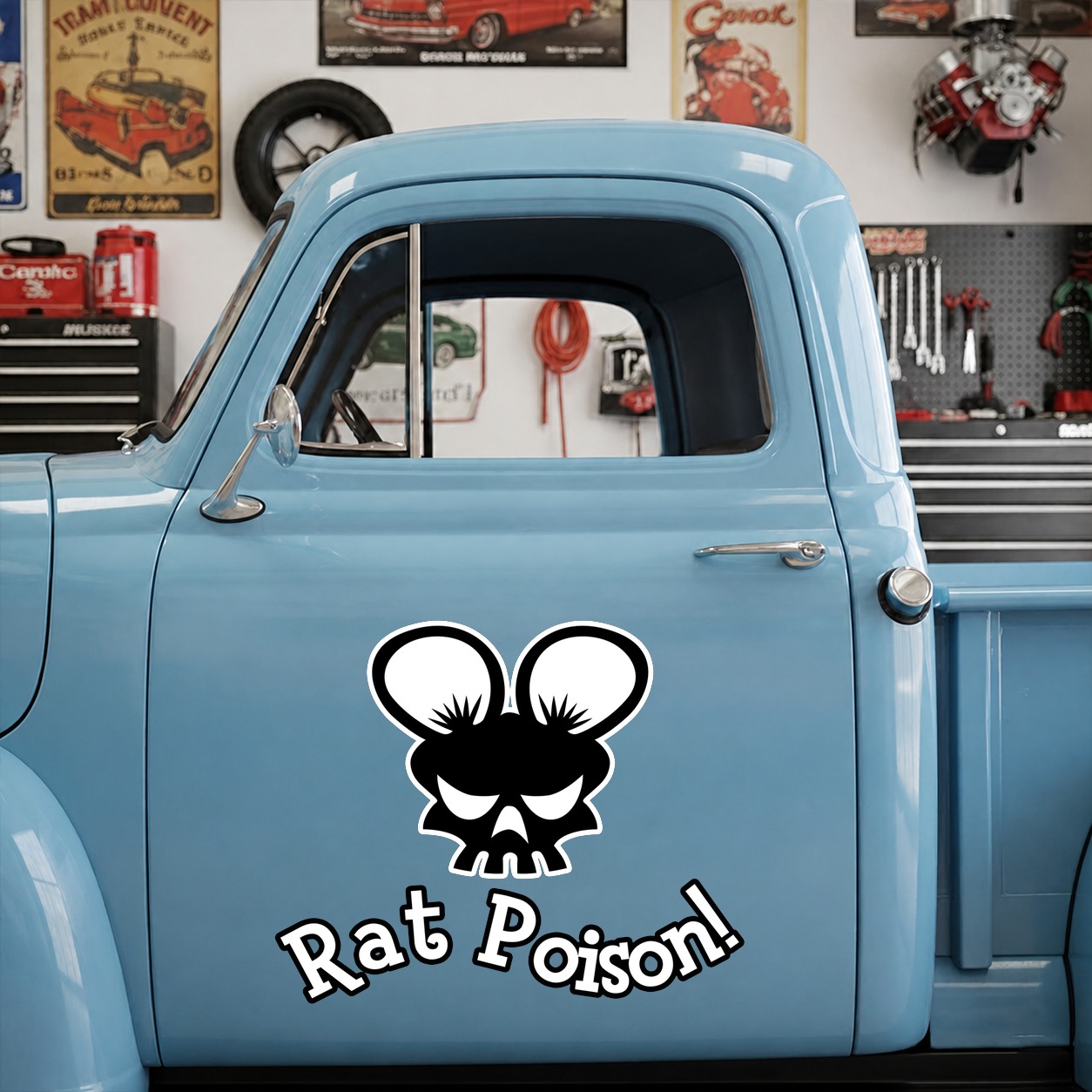 personalized hot rod garage | rat poison | rat fink vinyl sticker 10017 - Image 7