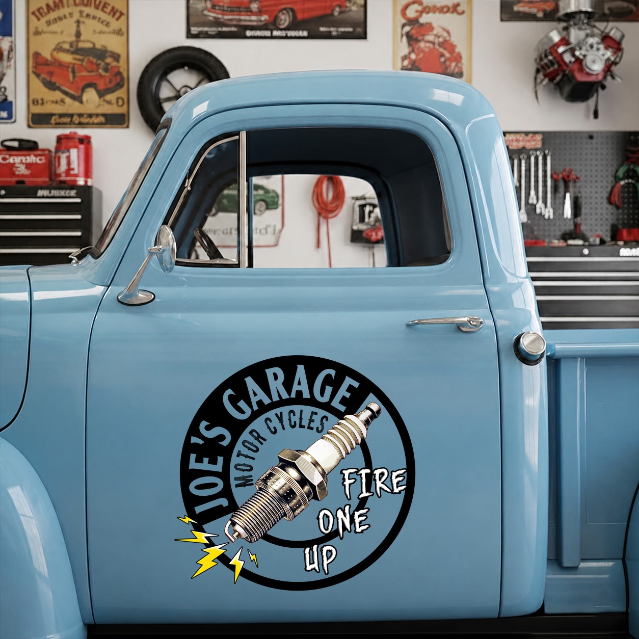 personalized hot rod garage | spark plug vinyl sticker 10019 - Image 7