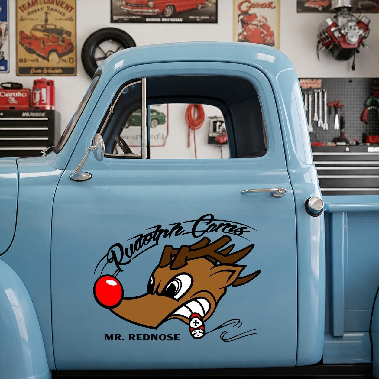 hot rod garage | rudolph cams | mr rednose vinyl sticker 10020 - Image 8