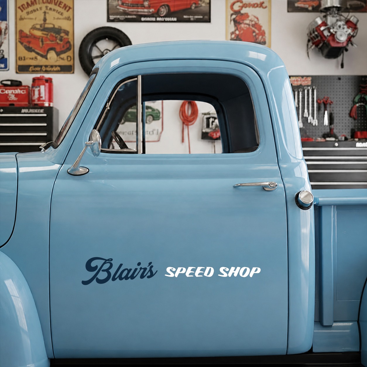 personalized hot rod garage | speed shop | hood vinyl sticker 10033 - Image 7