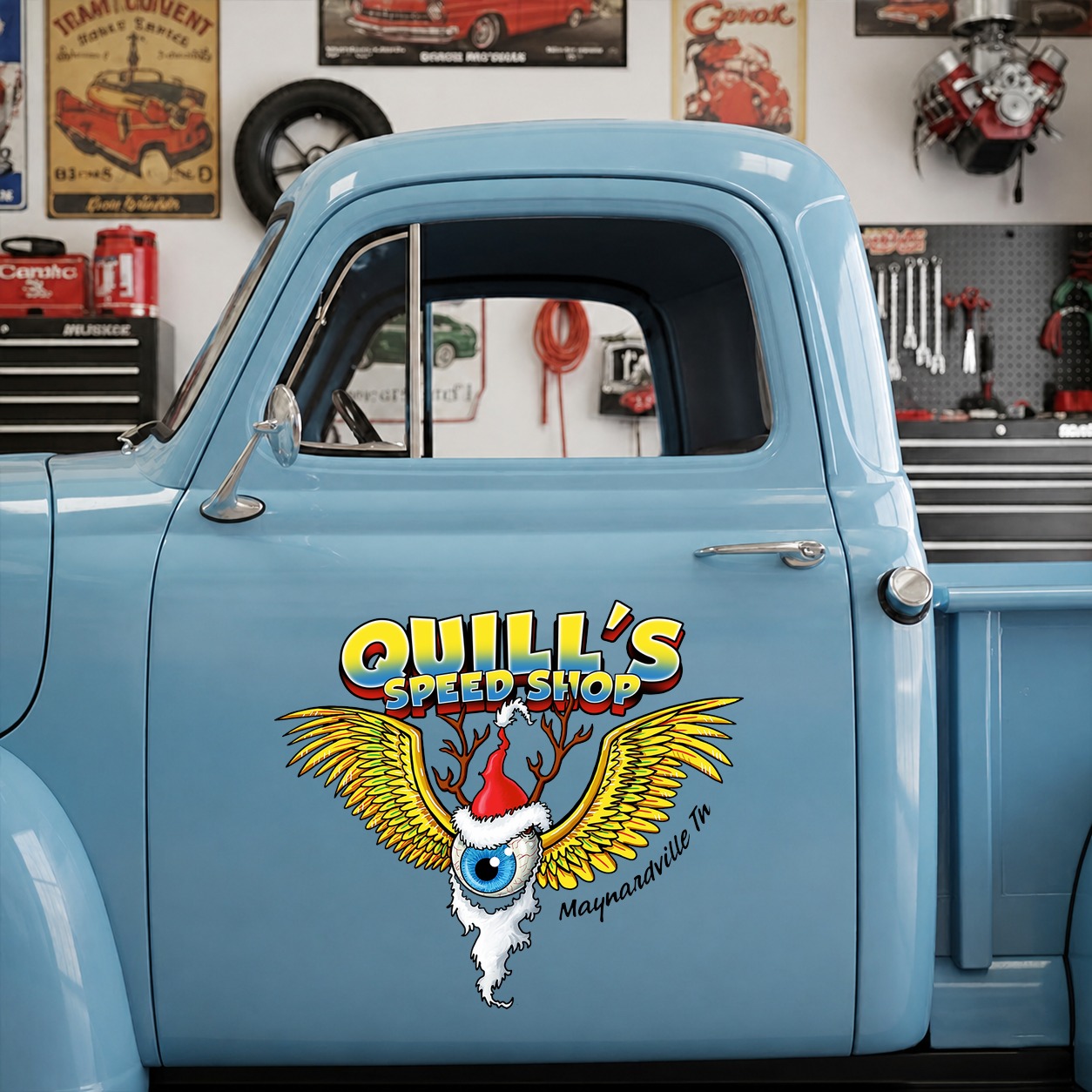 personalized hot rod garage | flying ball | christmas decor | kustom kulture vinyl sticker 10044 - Image 8