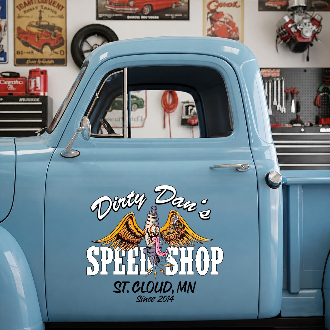 personalized hot rod garage | spark plug | lowbrow art | door lettering vinyl sticker 10046 - Image 9