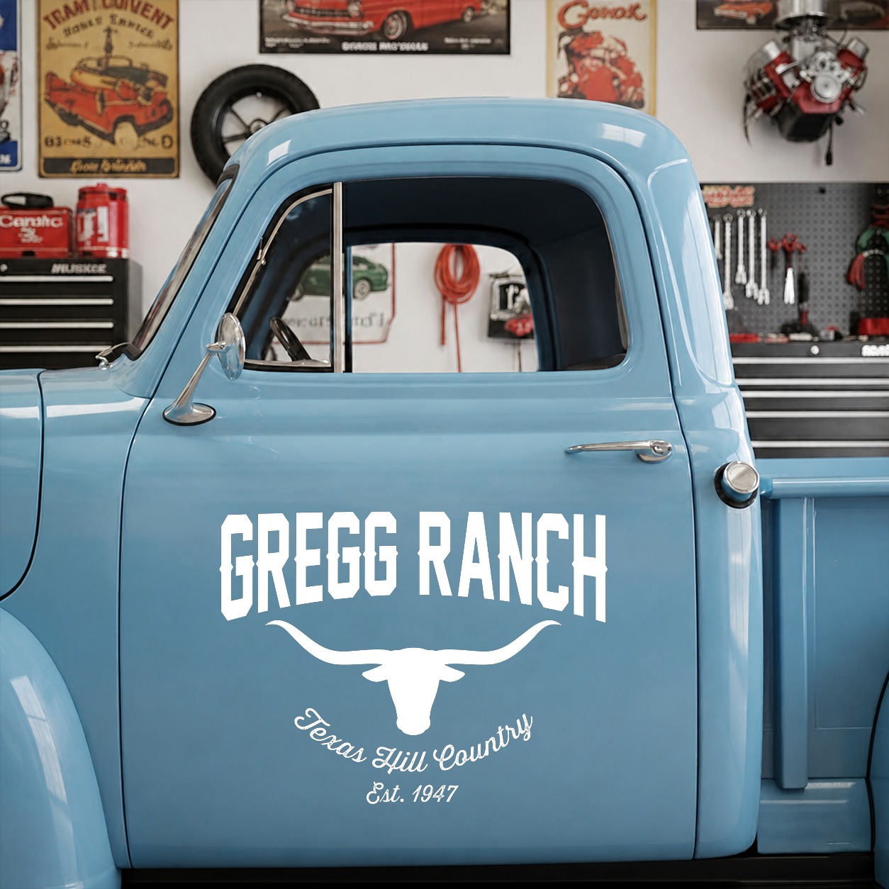 personalized farm truck lettering | ranch truck lettering | hot rod | longhorn ranch vinyl sticker 10081 - Image 6