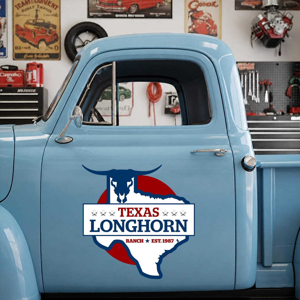 personalized texas longhorn ranch | ranch truck lettering | farm truck | hot rod vinyl sticker 10084 - Image 6