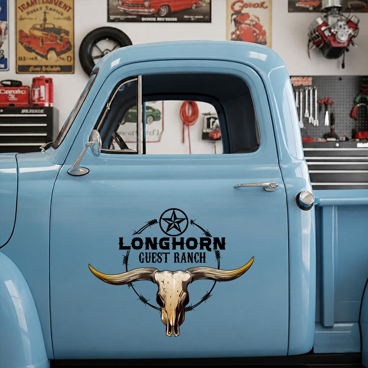personalized longhorn ranch | pinstriping | farm truck | hot rod vinyl sticker 10086 - Image 7