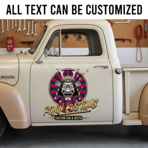 Personalized Hot Rod Shop Door Decal for Custom Fabrication and Restoration Garages sticker 14269