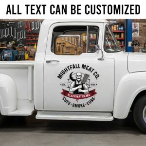 Custom Butcher Business Truck Lettering with Skull Cleaver Logo sticker 14271
