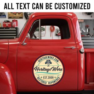 Personalized Classic Car Restoration Shop Truck Decal with Retro Script Logo sticker 14273