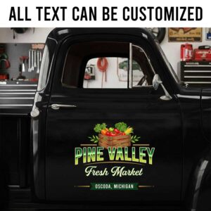 Custom Produce Market Truck Lettering with Green Retro Farm Style sticker 14277