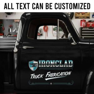Custom Fabrication Shop Truck Lettering with Bold Ironclad Style sticker 14278