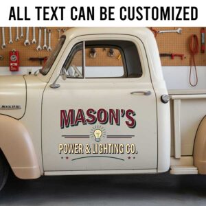 Personalized Electrical Company Truck Decal with Vintage Light Bulb Logo sticker 14280