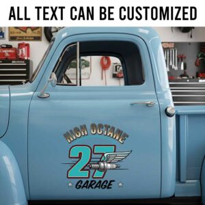 Custom Speed Shop Vehicle Lettering with Retro Winged Spark Plug Artwork sticker 14281