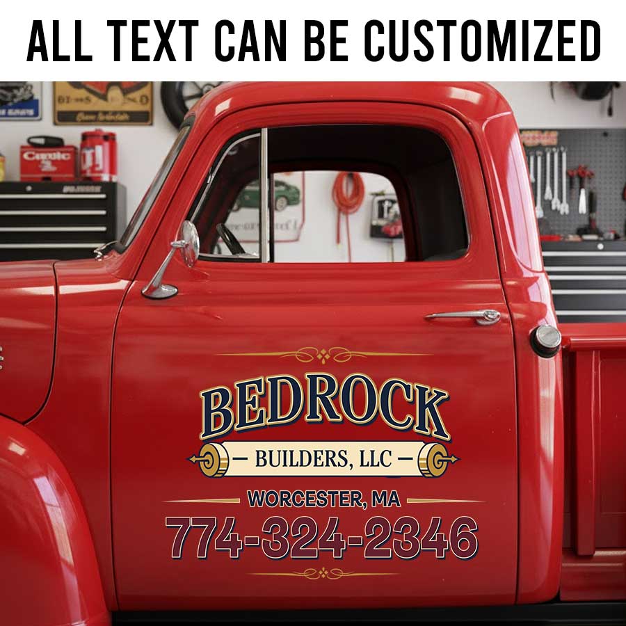 Personalized General Contractor Truck Lettering with Vintage Work Truck Style sticker 14282