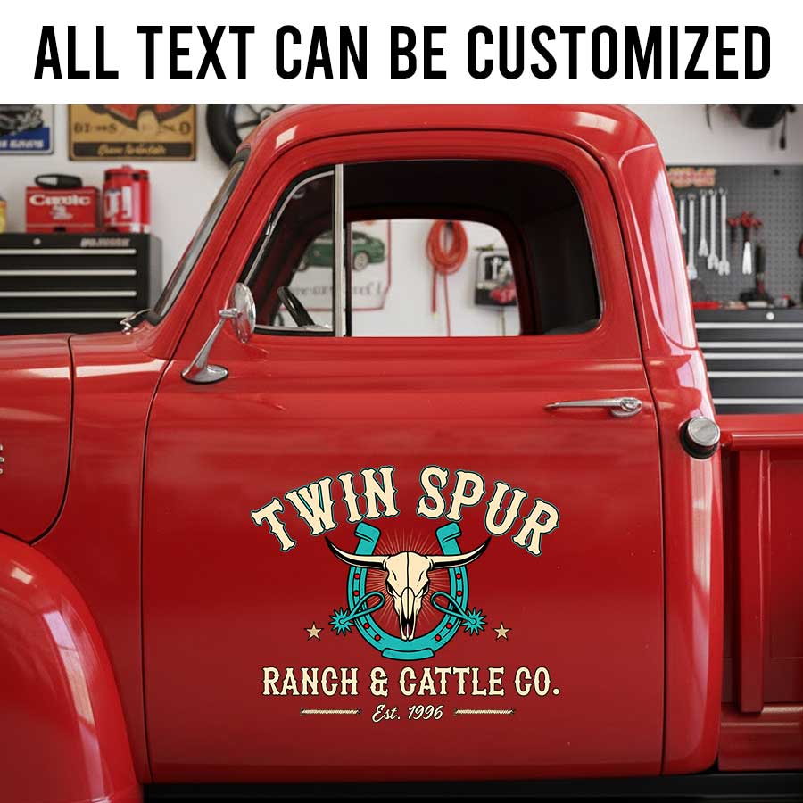 Personalized Ranch and Cattle Truck Decal with Western Longhorn Skull Design sticker 14283