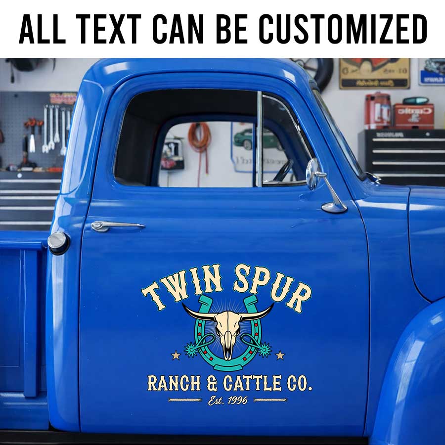 Personalized Ranch and Cattle Truck Decal with Western Longhorn Skull Design sticker 14283 - Image 2