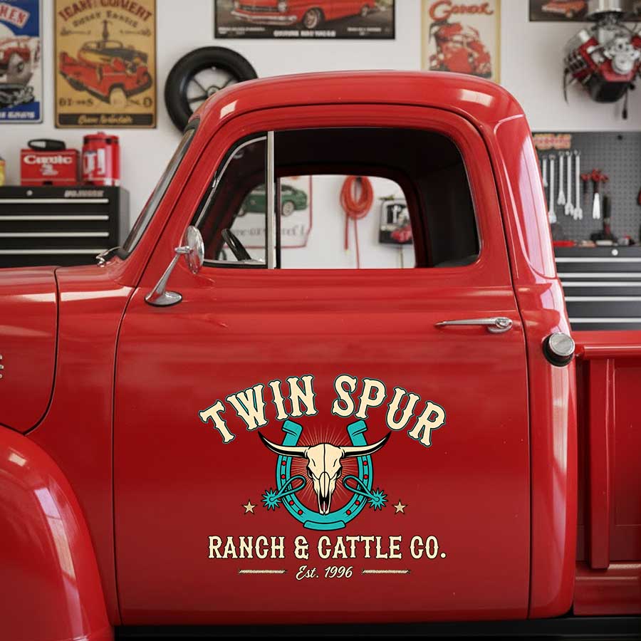 Personalized Ranch and Cattle Truck Decal with Western Longhorn Skull Design sticker 14283 - Image 3