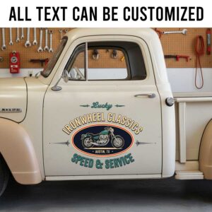 Personalized Motorcycle Shop Truck Decal with Vintage Speed and Service Logo sticker 14284