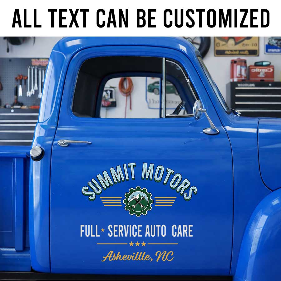 Personalized Auto Repair Truck Decal with Vintage Gear and Wrench Logo sticker 14287 - Image 2