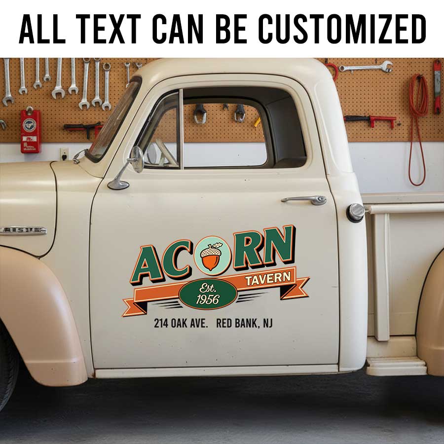 Personalized Tavern Truck Decal with Vintage Acorn Logo and Ribbon Design sticker 14288 - Image 2