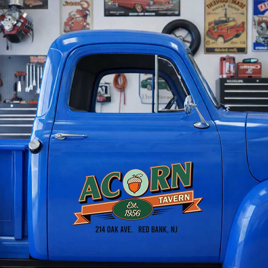 Personalized Tavern Truck Decal with Vintage Acorn Logo and Ribbon Design sticker 14288 - Image 3