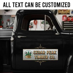 Custom Logging Business Vehicle Lettering with Axe and Cedar Tree Artwork sticker 14289