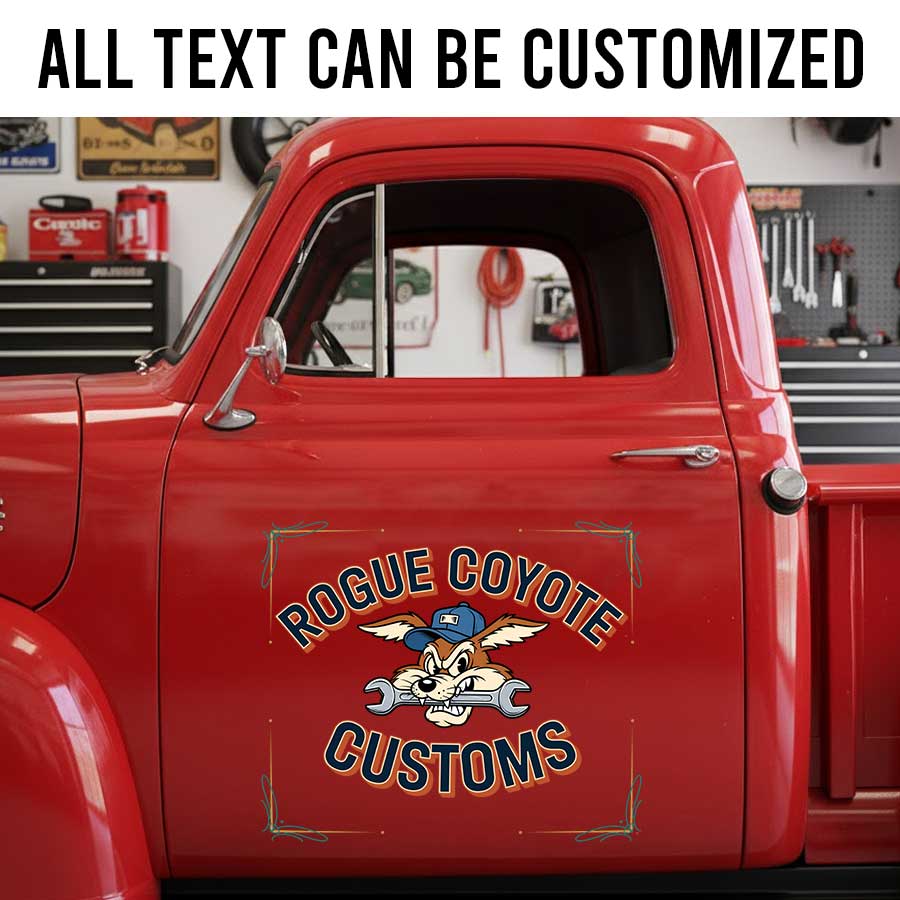 Personalized Custom Garage Truck Decal with Cartoon Coyote and Wrench Design sticker 14291 - Image 2