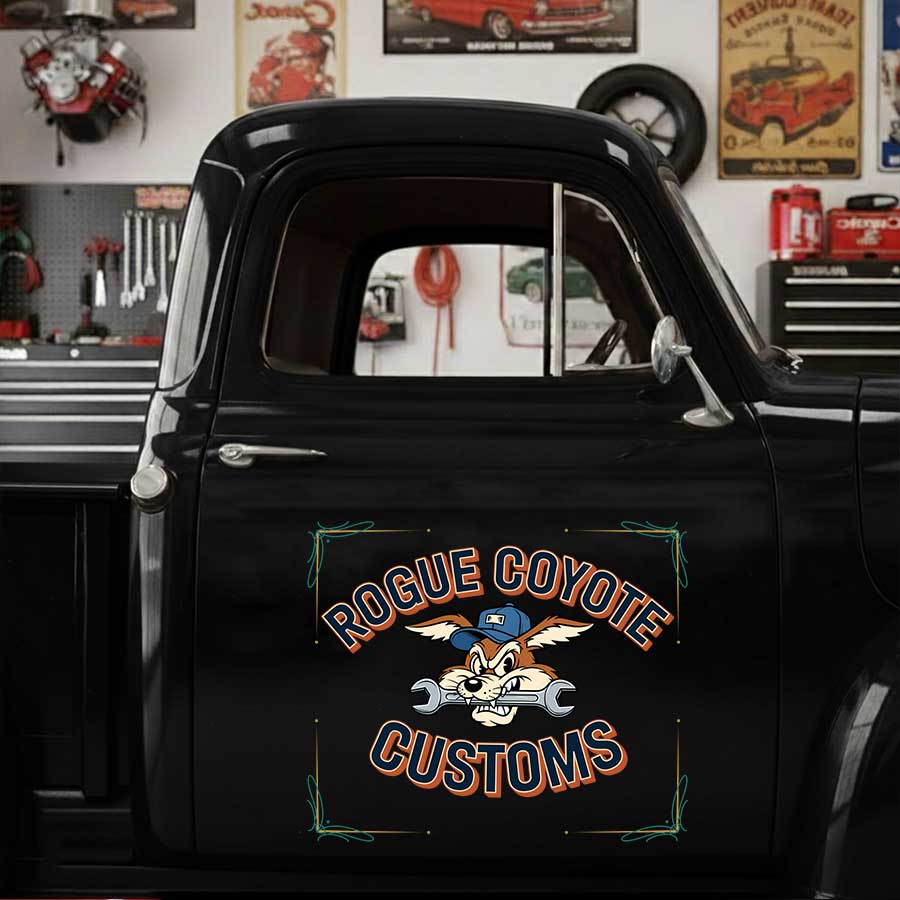 Personalized Custom Garage Truck Decal with Cartoon Coyote and Wrench Design sticker 14291 - Image 3