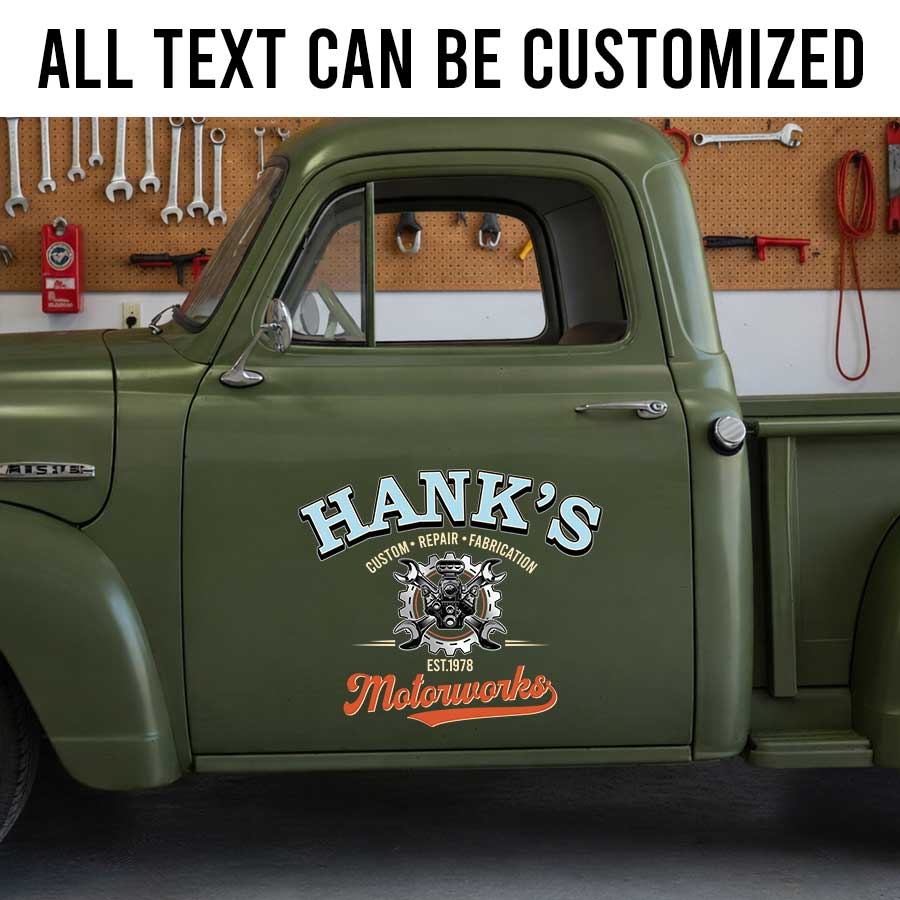 Personalized Engine and Pistons Decal for Truck Door with Vintage Automotive Design sticker 14293