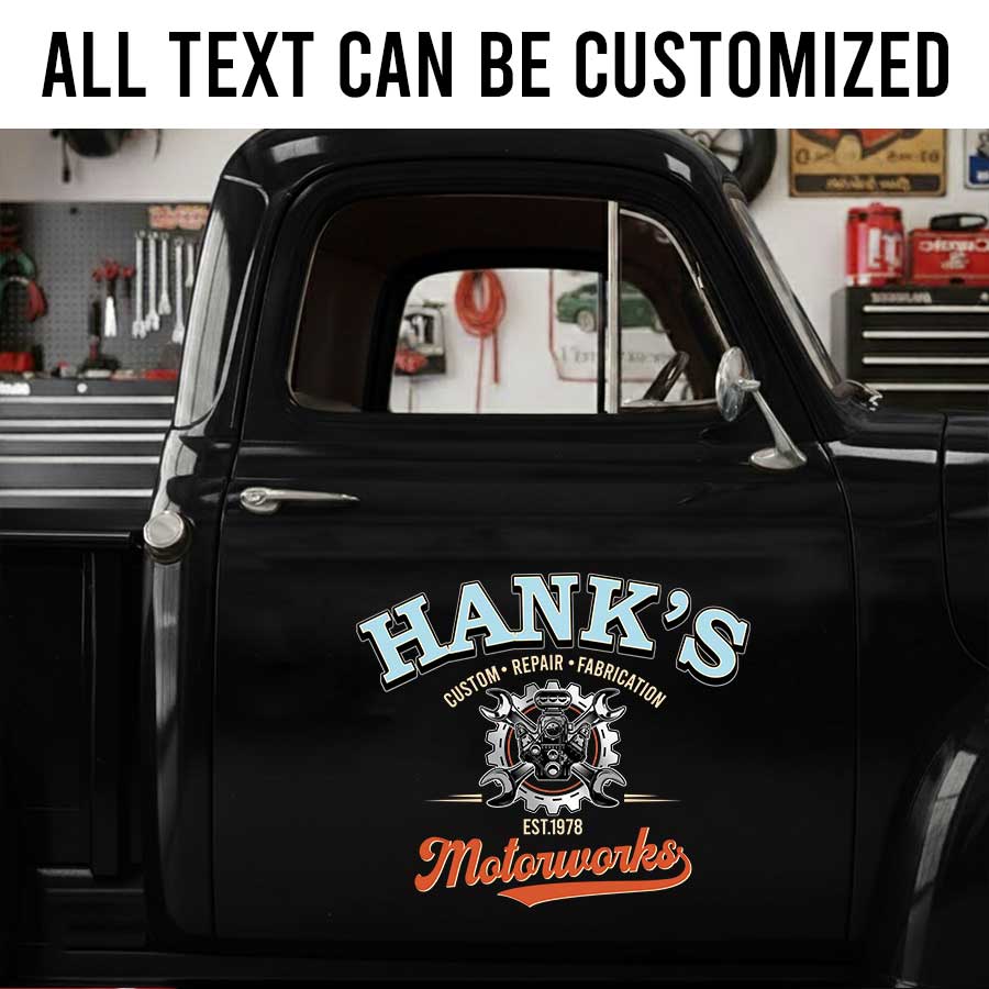 Personalized Engine and Pistons Decal for Truck Door with Vintage Automotive Design sticker 14293 - Image 2